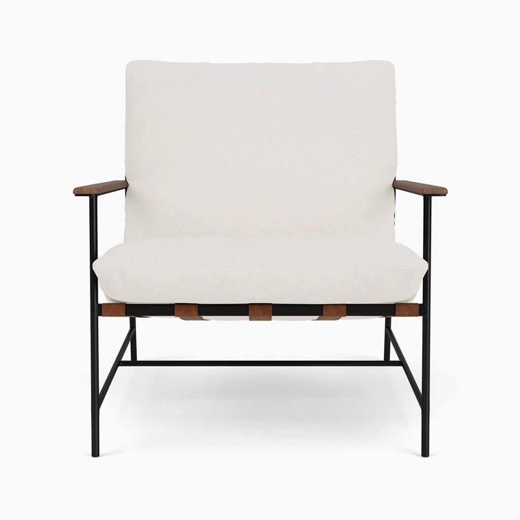 2. Front view of a Denver Modern lounge chair in the Lounge category with white seat and back cushion, black base.
