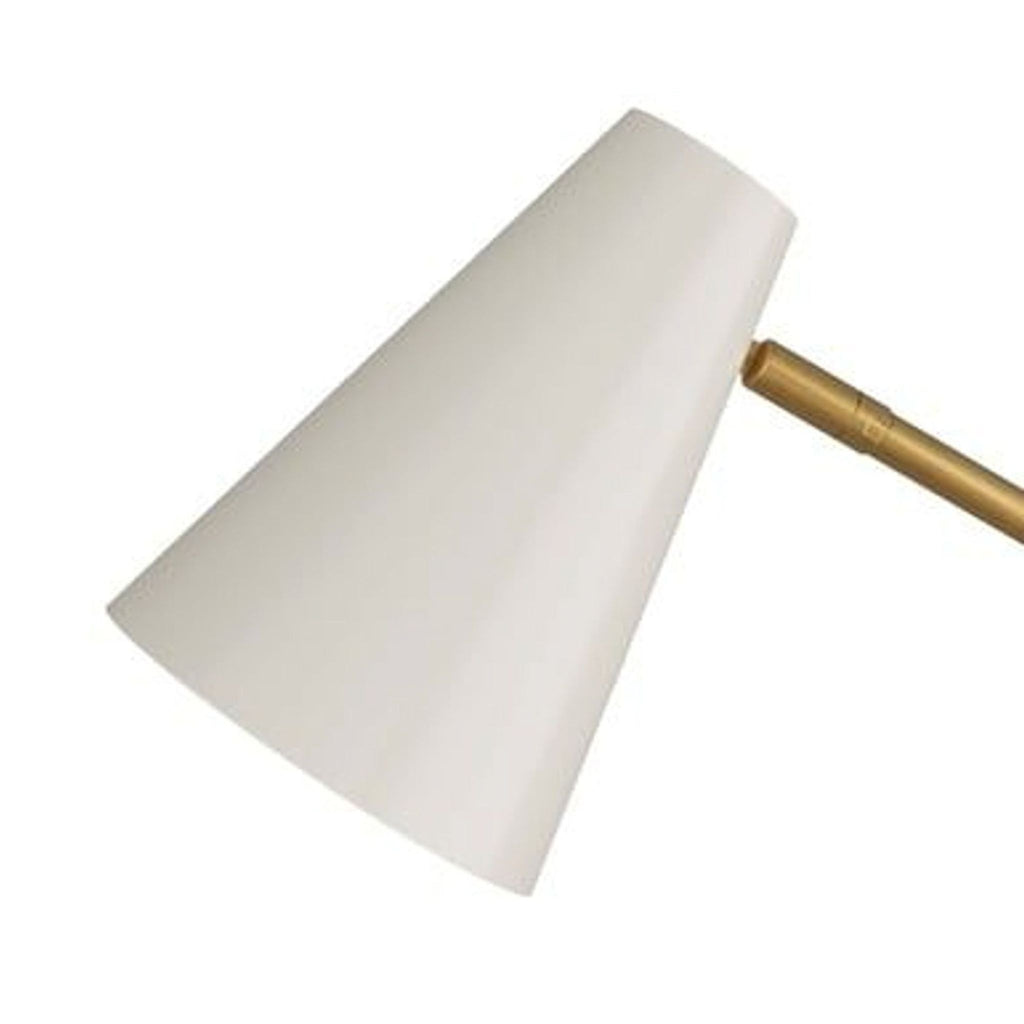 2. Close-up of the Arteriors Home lamp’s white cone-shaped shade, showcasing its modern geometric style.
