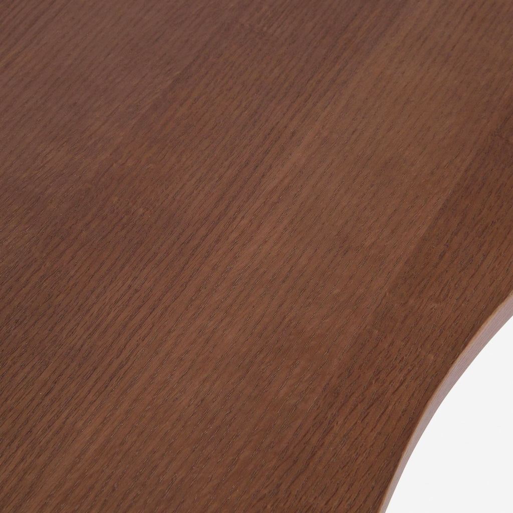 Close-up of smooth red oak grain on Aimee Song's Lulu and Georgia coffee table surface.
