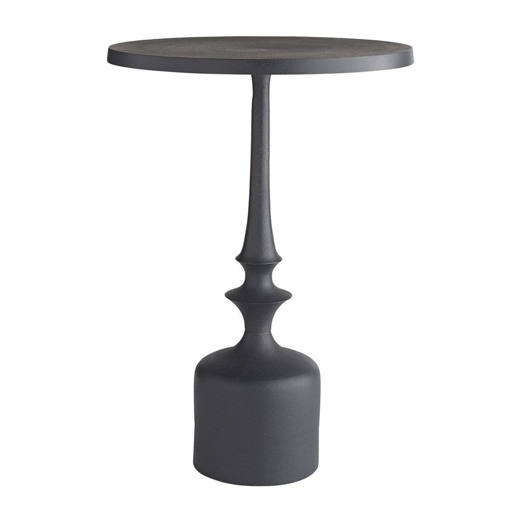 1. Charcoal-finished cast aluminum side table by Arteriors Home, with a base echoing traditional turned woodwork.