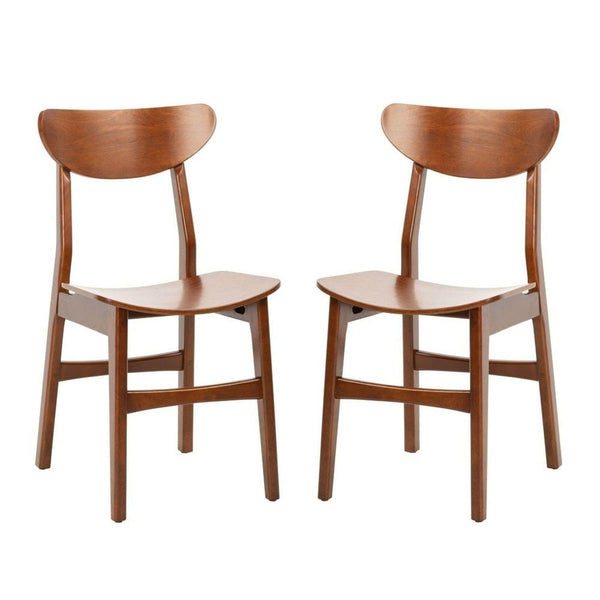 1. Pair of Safavieh cherry wood dining chairs in a walnut finish, featuring curved backs and minimalist design.  