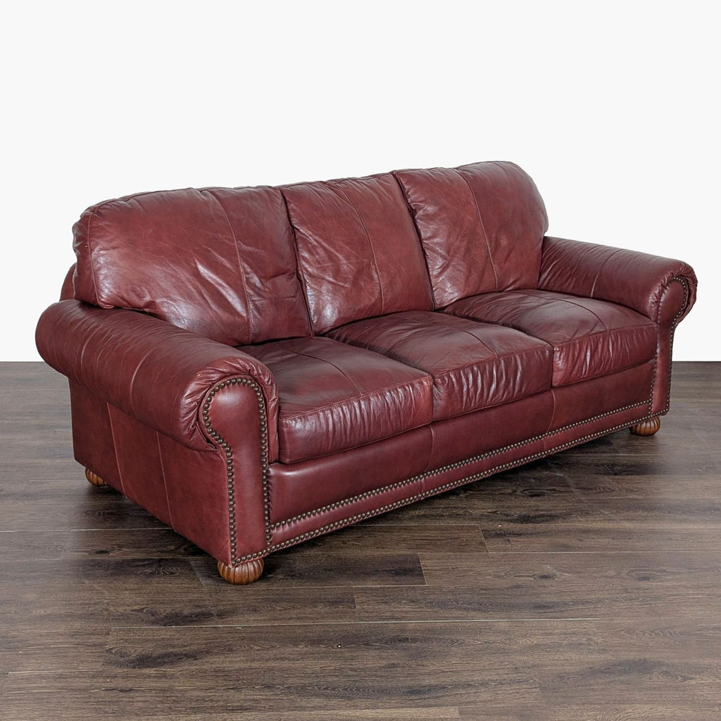 Classic 3-Seat Leather Sofa with Rolled Arms