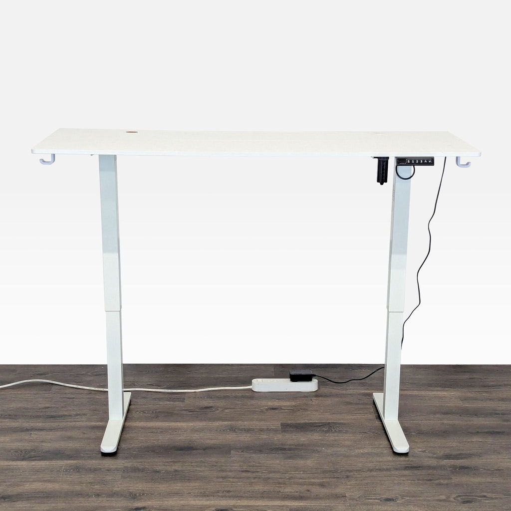 2. Adjustable white standing desk by Hengjian Home Furnishings with sturdy steel legs and simple, contemporary design.  