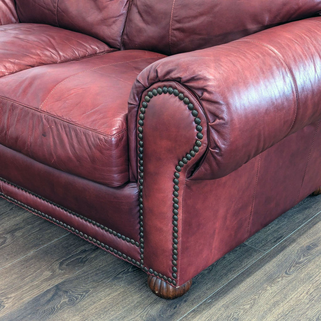 Viewpoint Leather Works Classic Leather Loveseat with Rolled Arms and Stud Accents