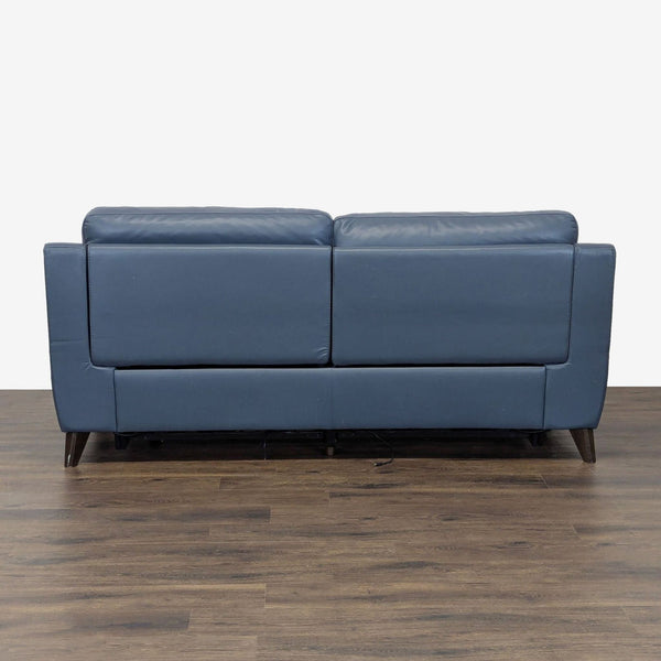 Back view of a blue Reperch electric reclining couch, 7ft x 3ft, with two seat sections.  