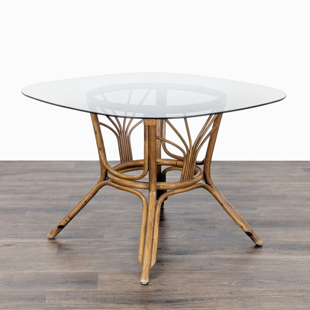 4-Seater Rattan Dining Set with Glass Table and Patterned Cushions