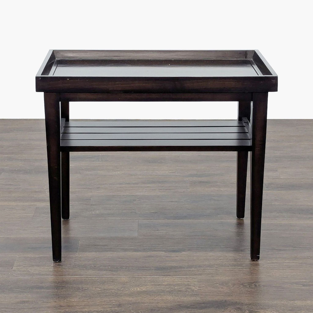 Wooden End Table with "Tray Top" and Slatted Shelf