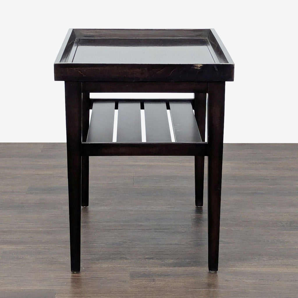 Wooden End Table with "Tray Top" and Slatted Shelf