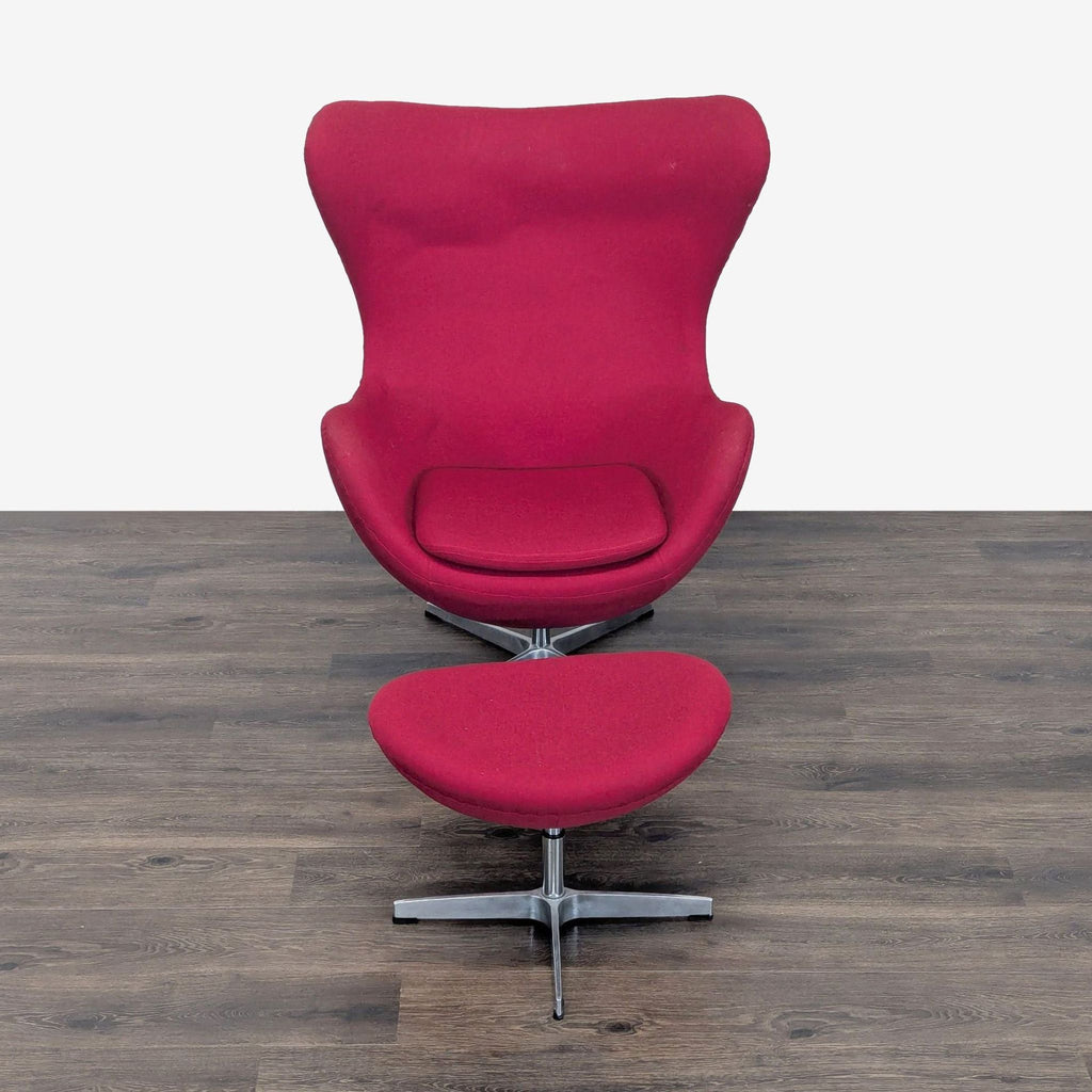 Modern Red Lounge Chair with Ottoman Set - Swivel Base