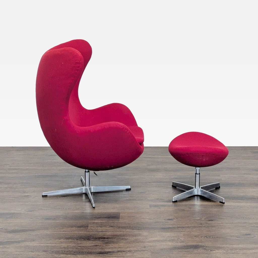 Modern Red Lounge Chair with Ottoman Set - Swivel Base