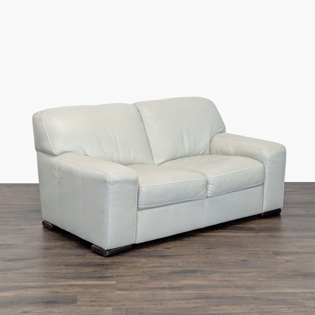 Buckley Modern Cream Leather Loveseat with Wide Arms