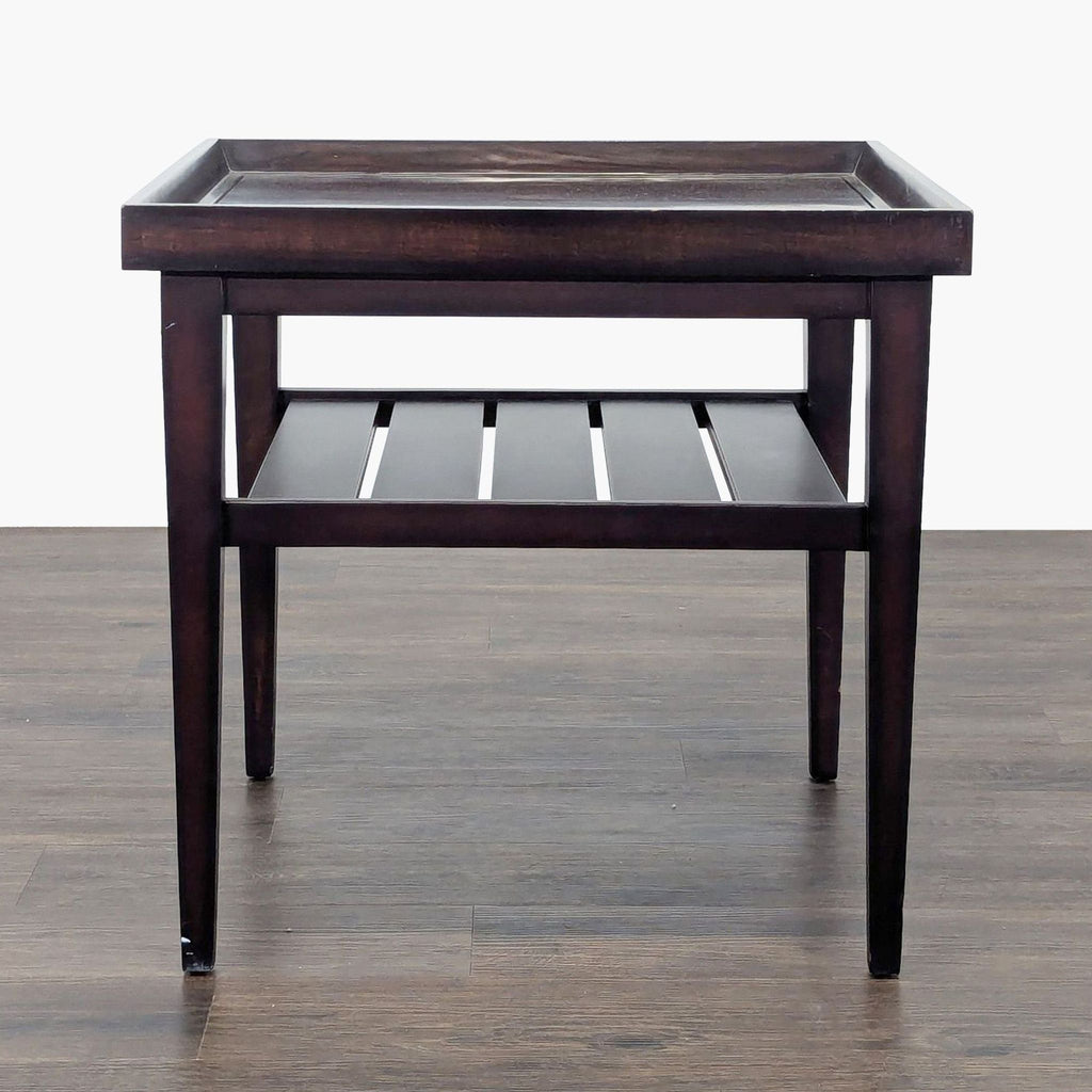 Wooden End Table with "Tray Top" and Slatted Shelf