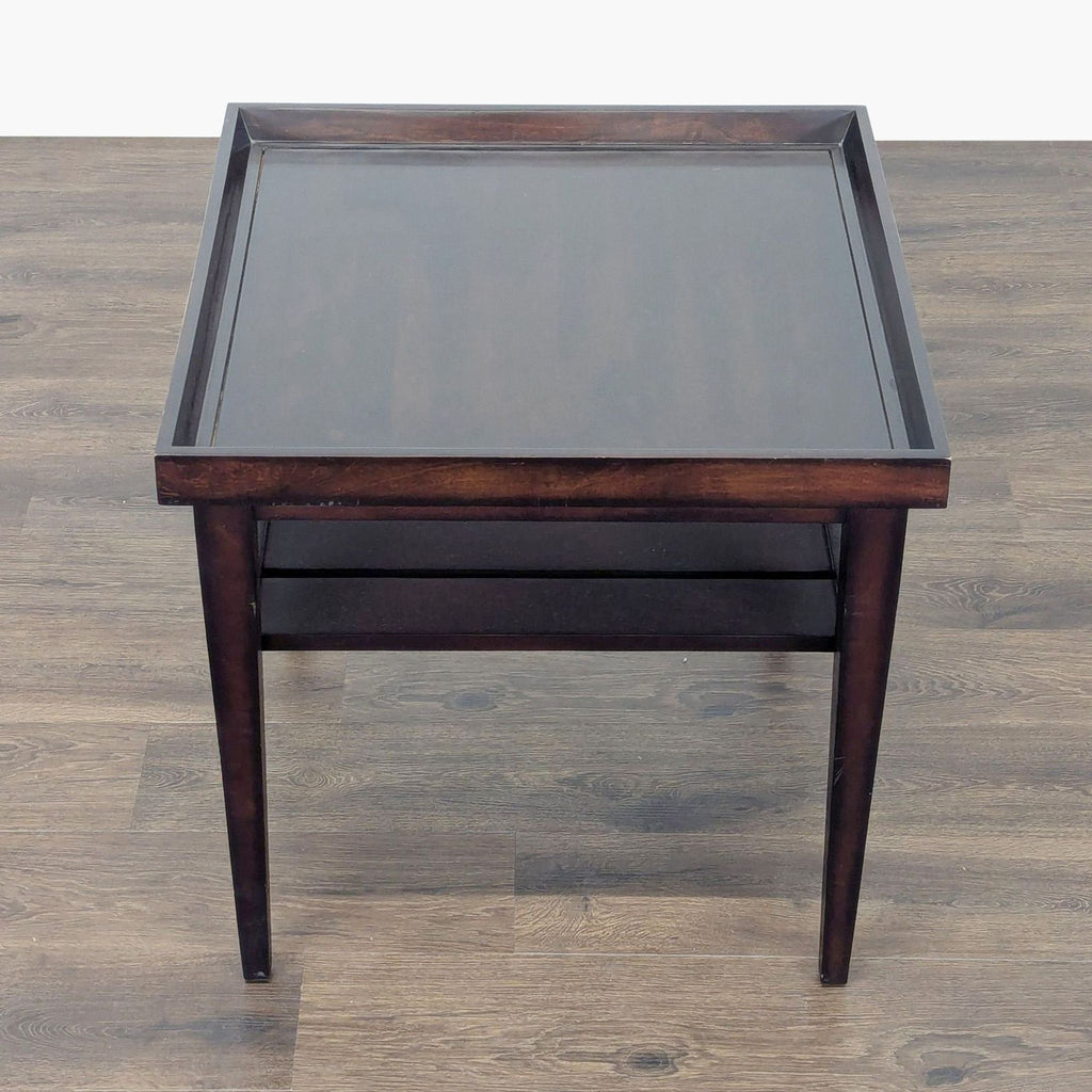 Wooden End Table with "Tray Top" and Slatted Shelf