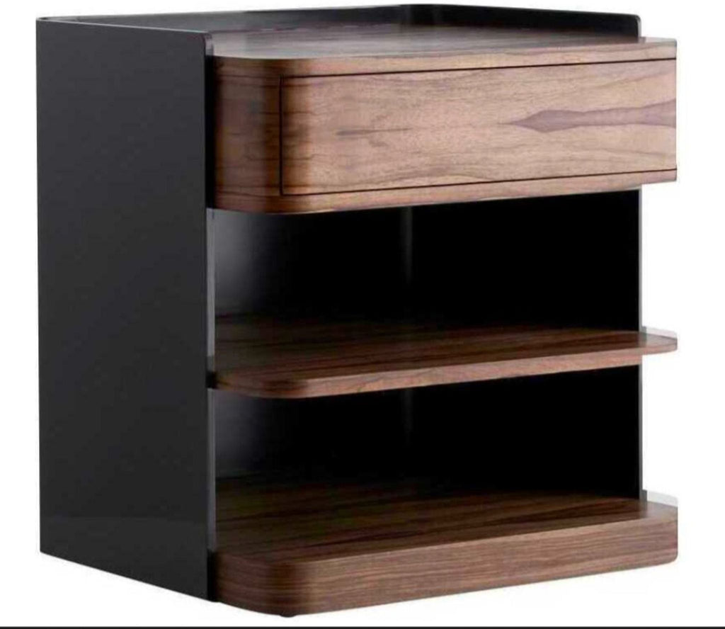 3. Side table in chateau gray with a top drawer and two storage spaces, crafted by Arteriors Home.
