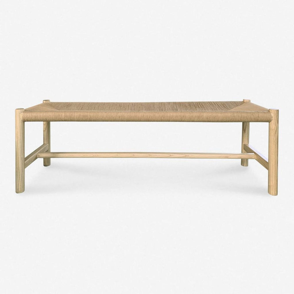 1. Rectangular bench with a woven rope seat and light wood frame, from Lulu and Georgia’s stools collection.  