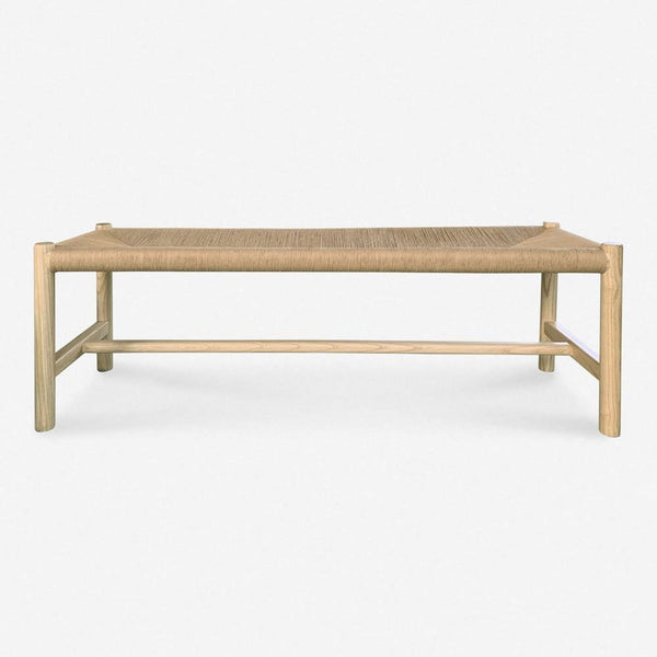 1. Rectangular bench with a woven rope seat and light wood frame, from Lulu and Georgia’s stools collection.  