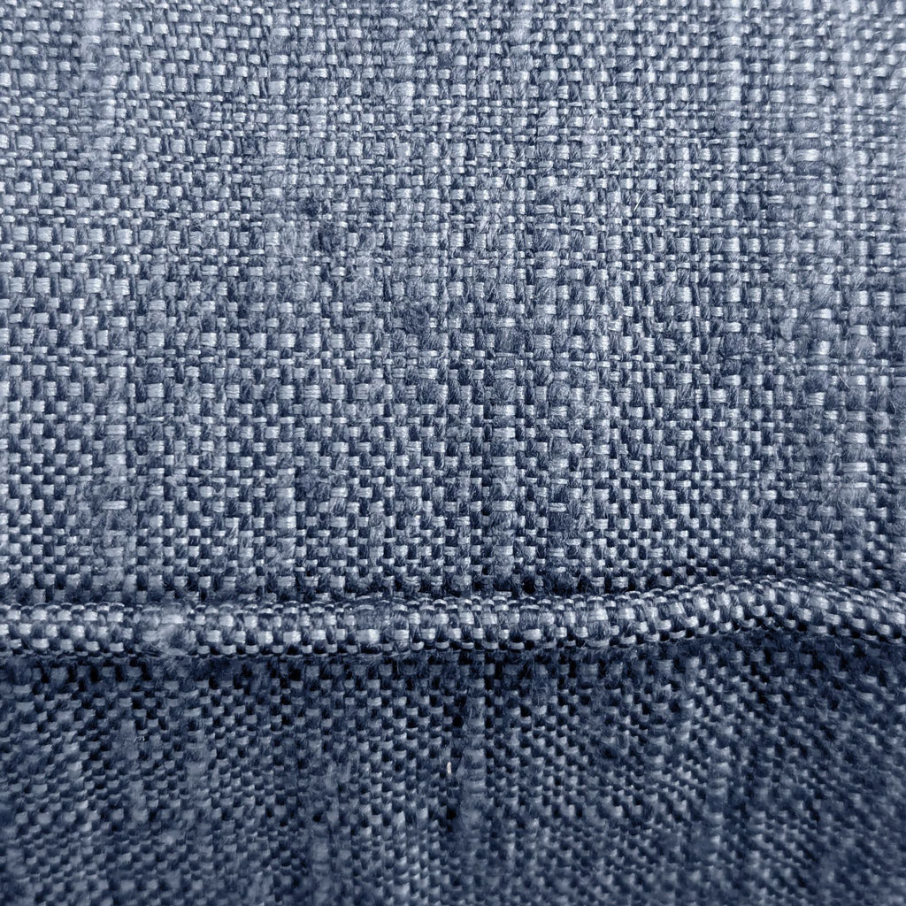 Detailed view of the blue woven upholstery fabric on a Sherrill 3-seat sofa.