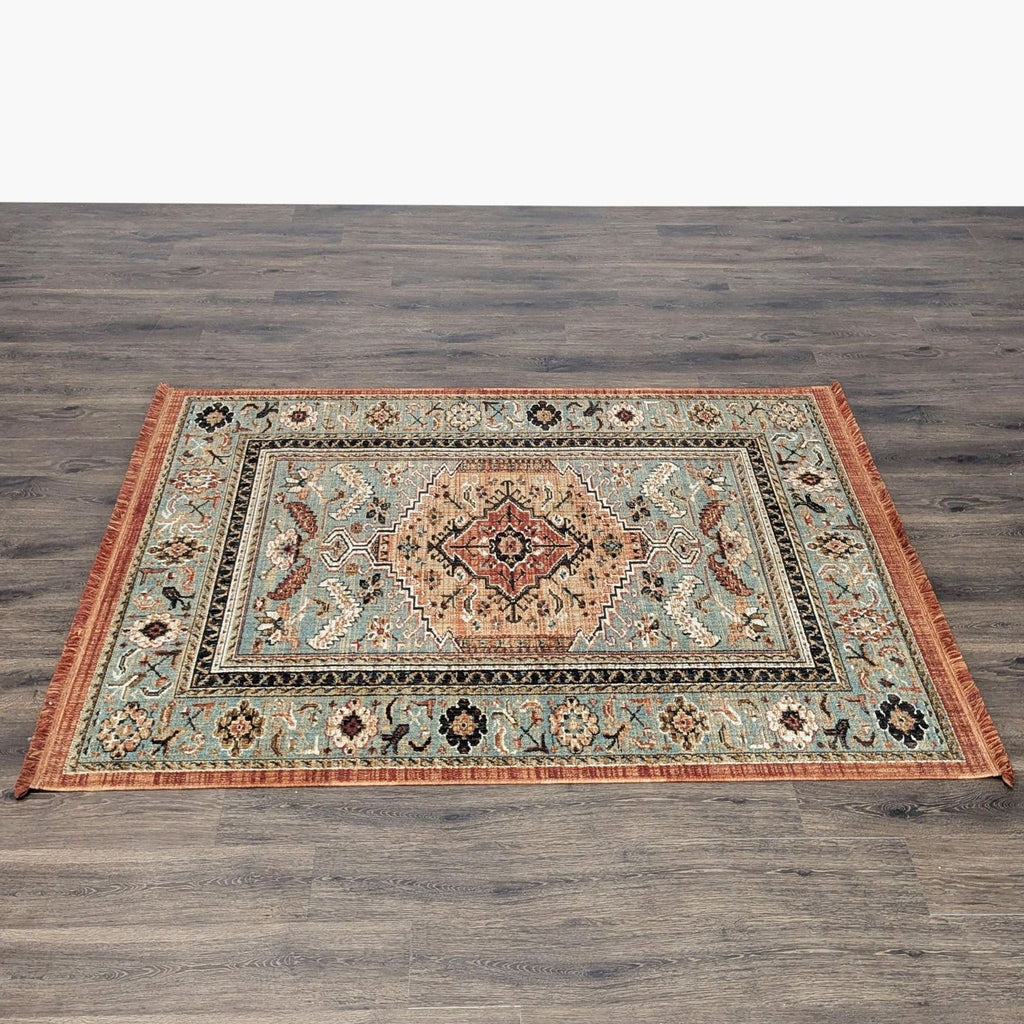 Traditional Medallion Area Rug with Blue and Rust Accents