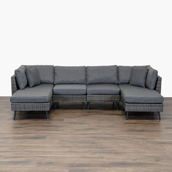 1. Lausaint Home 6-piece sectional set with gray cushions and wicker frame, ideal for living rooms or patios.