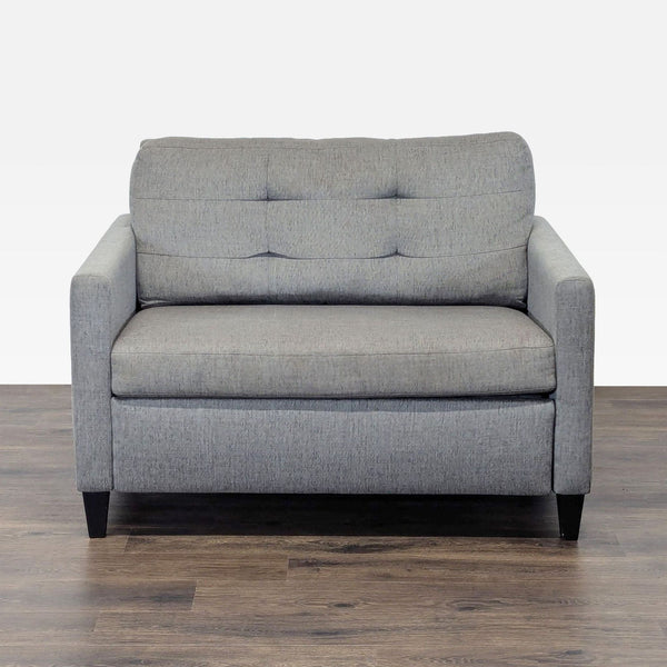 1. Gray Crate & Barrel sleeper sofa with modern design, clean lines, and sturdy legs, perfect for living spaces.