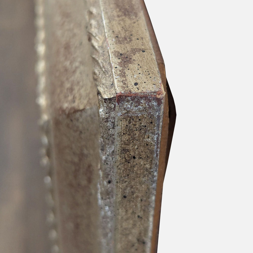 Close-up view of the textured, antique gold frame on a Carolina Mirror, showing finish and detailing.