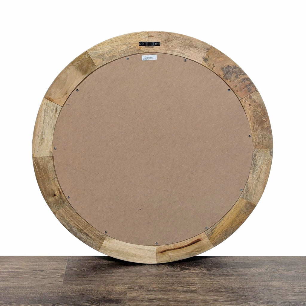 Round Wood Mirror with Herringbone Pattern Inlay