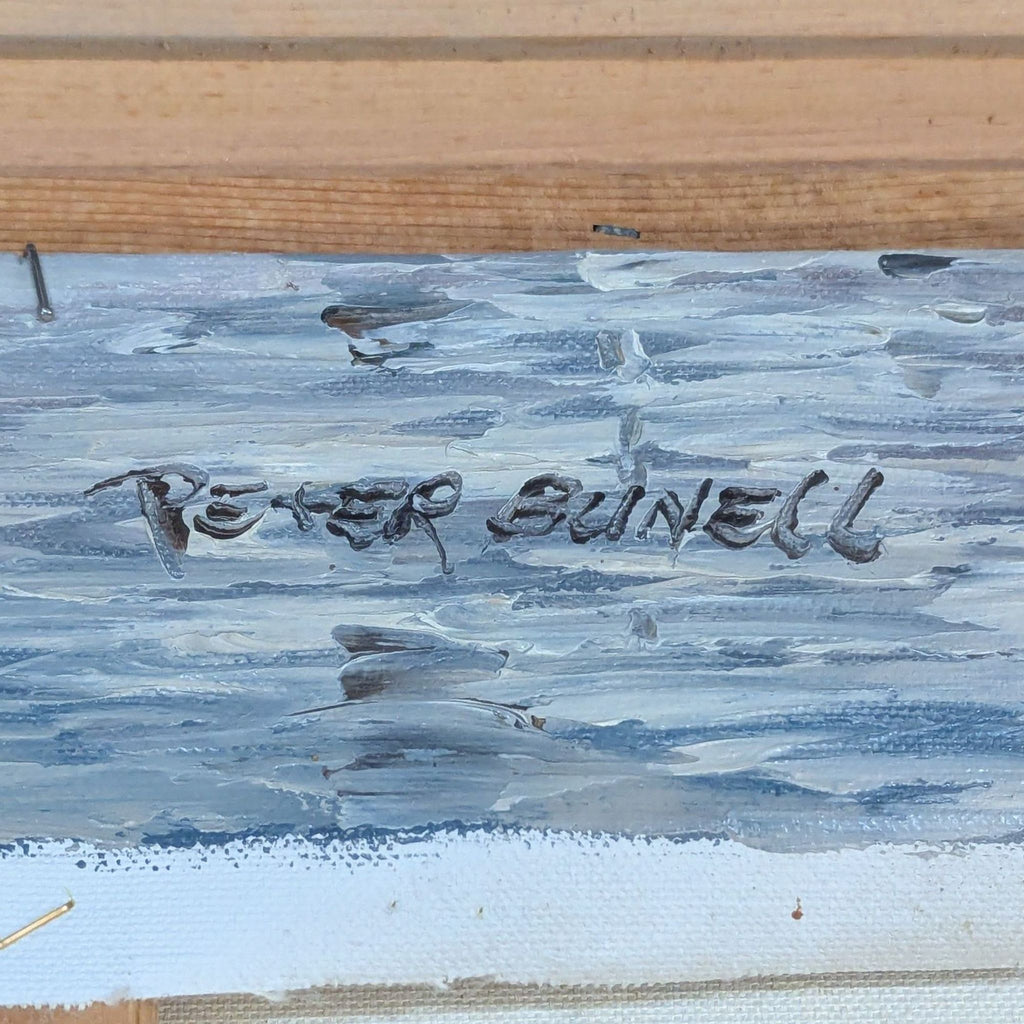 Close-up of Peter Bunell's signature on the textured oil painting, emphasizing authenticity and artist’s detail.