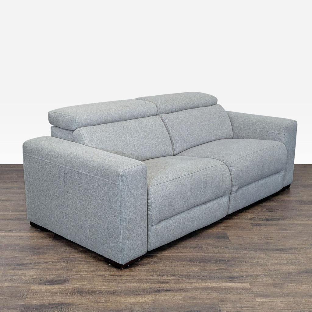 Macy’s Nevio Modern Light Gray Power Reclining Sofa with Adjustable Headrests