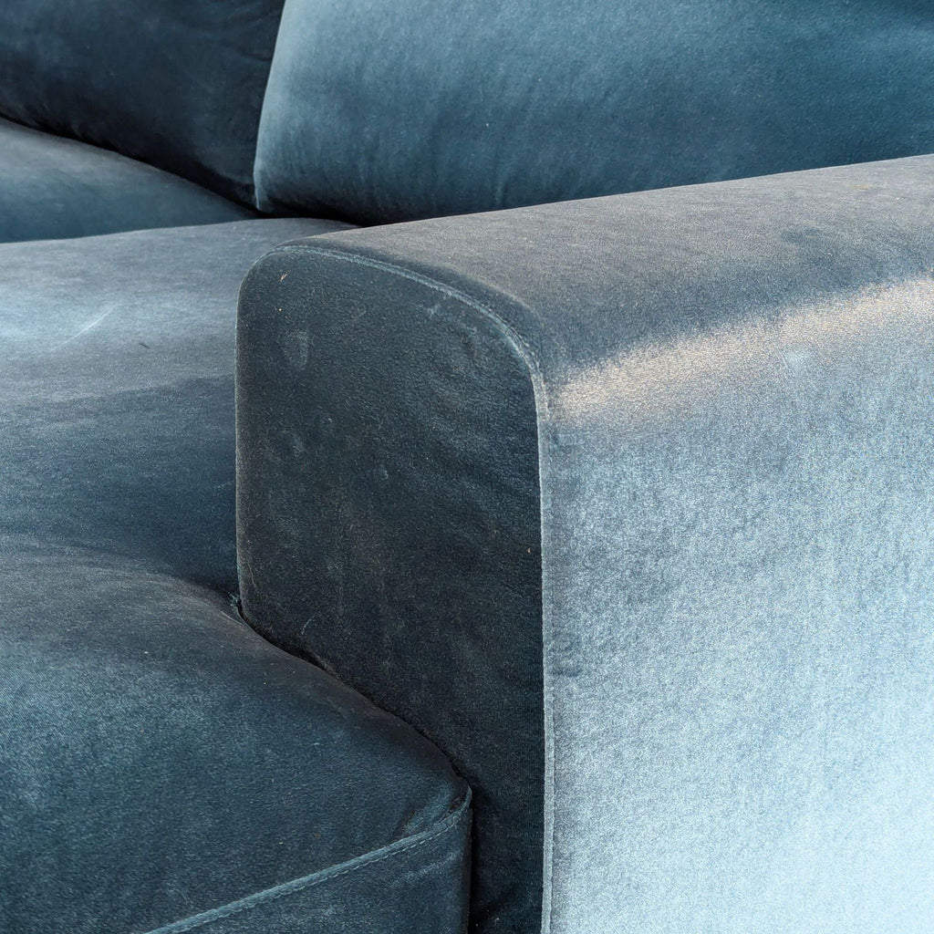 Rove Concepts Noah Blue Velvet Sectional Sofa with Light Wood Base