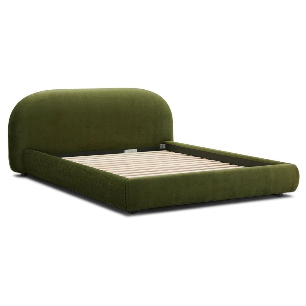 Poly and Bark Genoa Velvet Queen Size Bed Frame - Modern Green Upholstered Platform