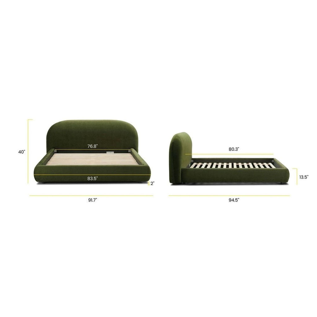 Poly and Bark Genoa Velvet Queen Size Bed Frame - Modern Green Upholstered Platform