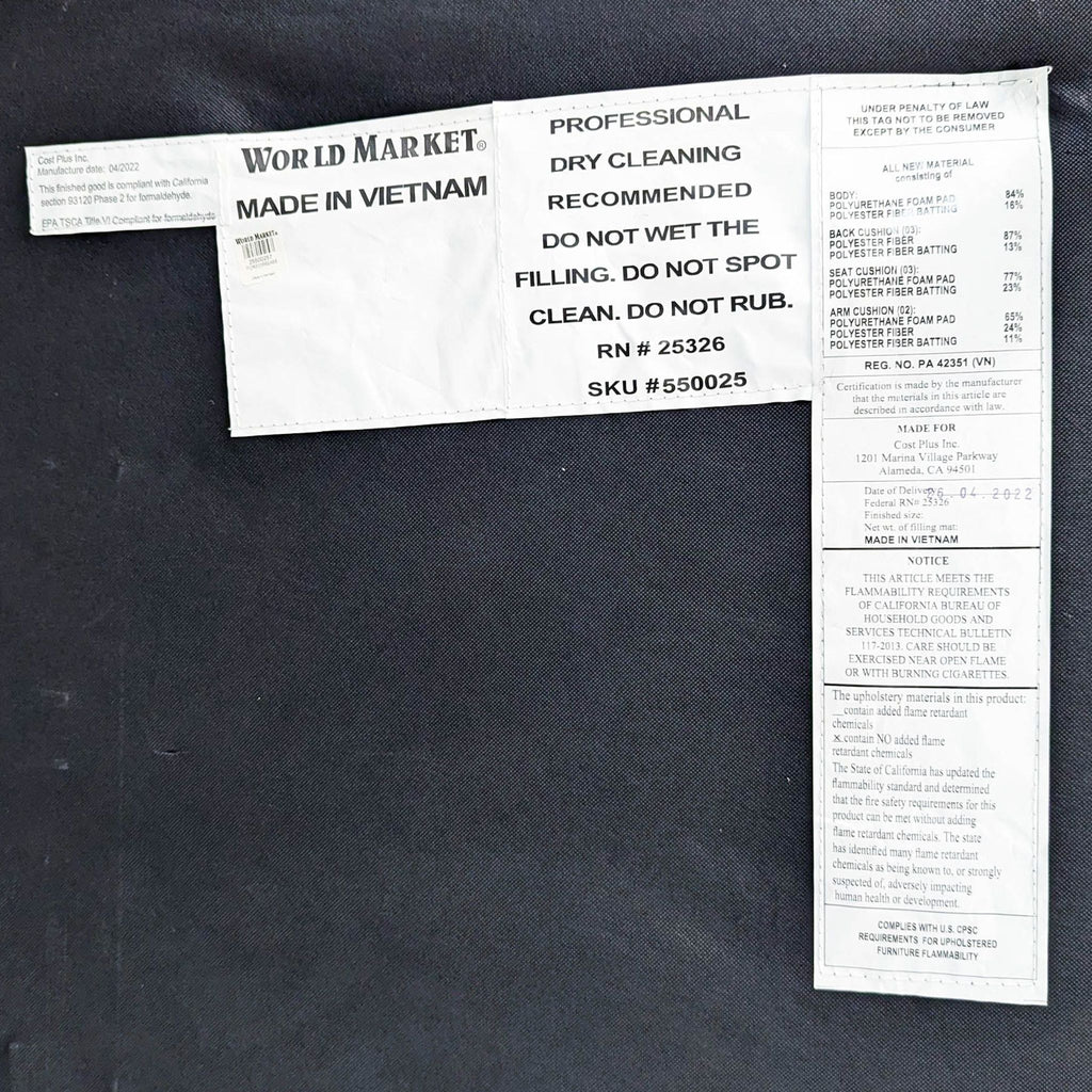 World Market Noelle Modern Light Gray 3-Seat Sofa with Wooden Legs