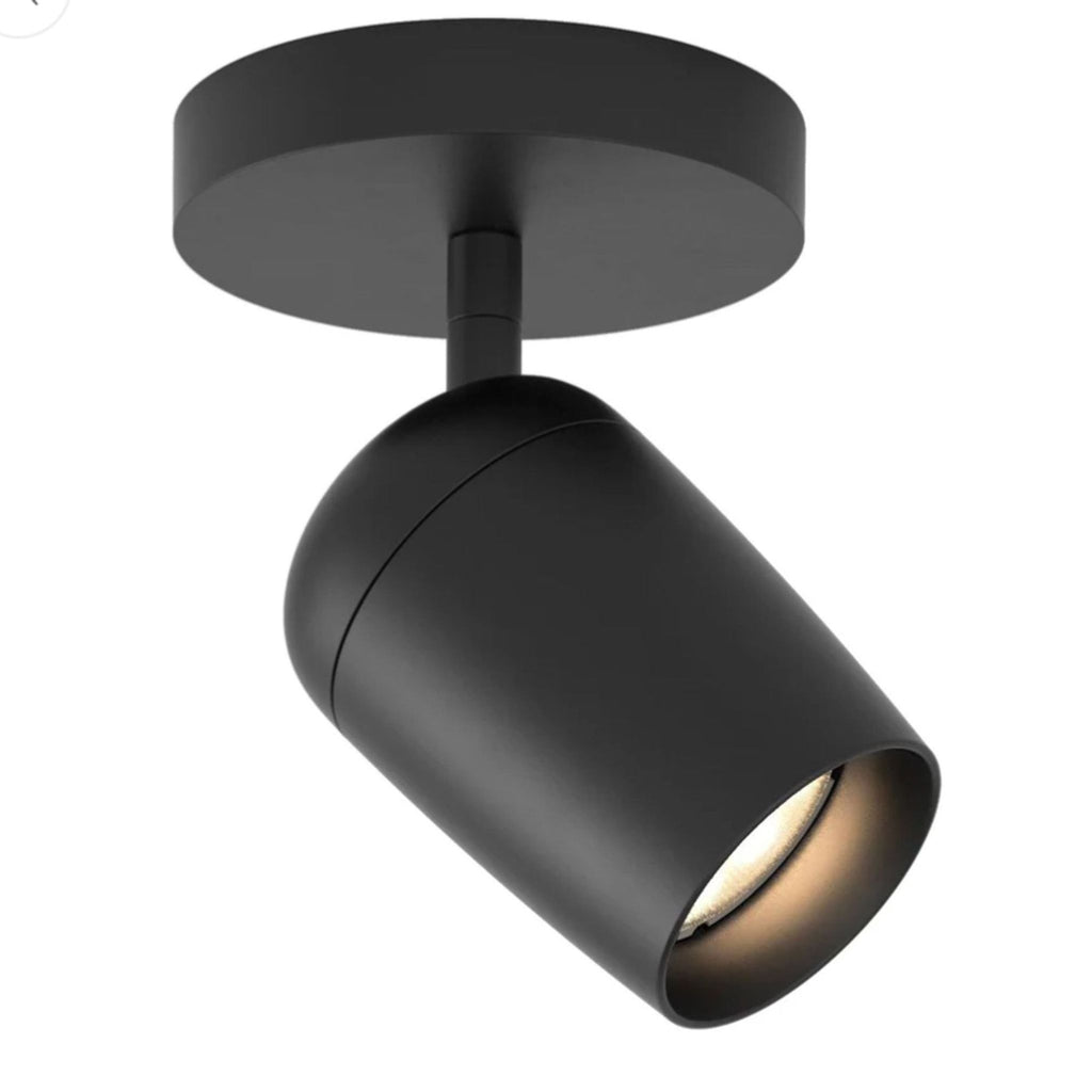Matte black 2Modern ceiling spotlight with a cylindrical, adjustable head for modern accent lighting.
