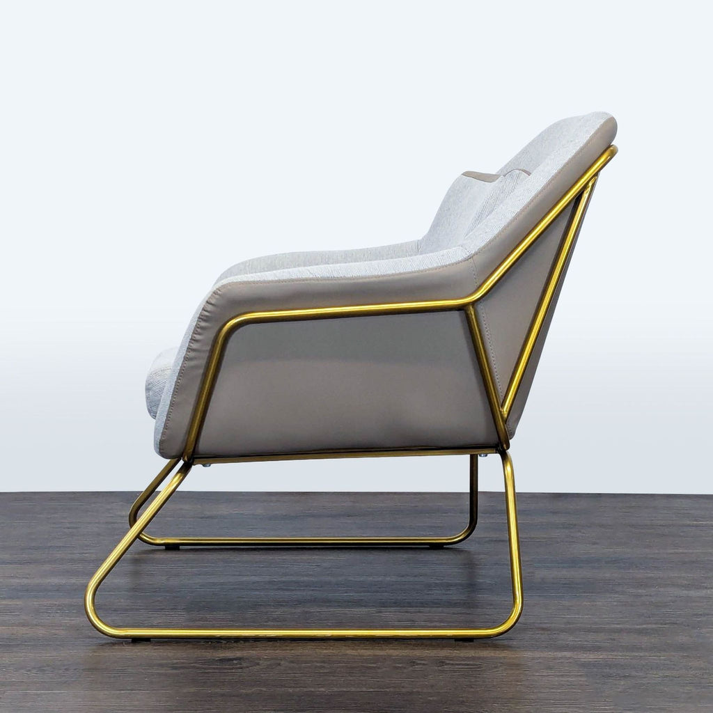 Modern Lounge Chair with Gold Metal Frame and Neutral Cushions