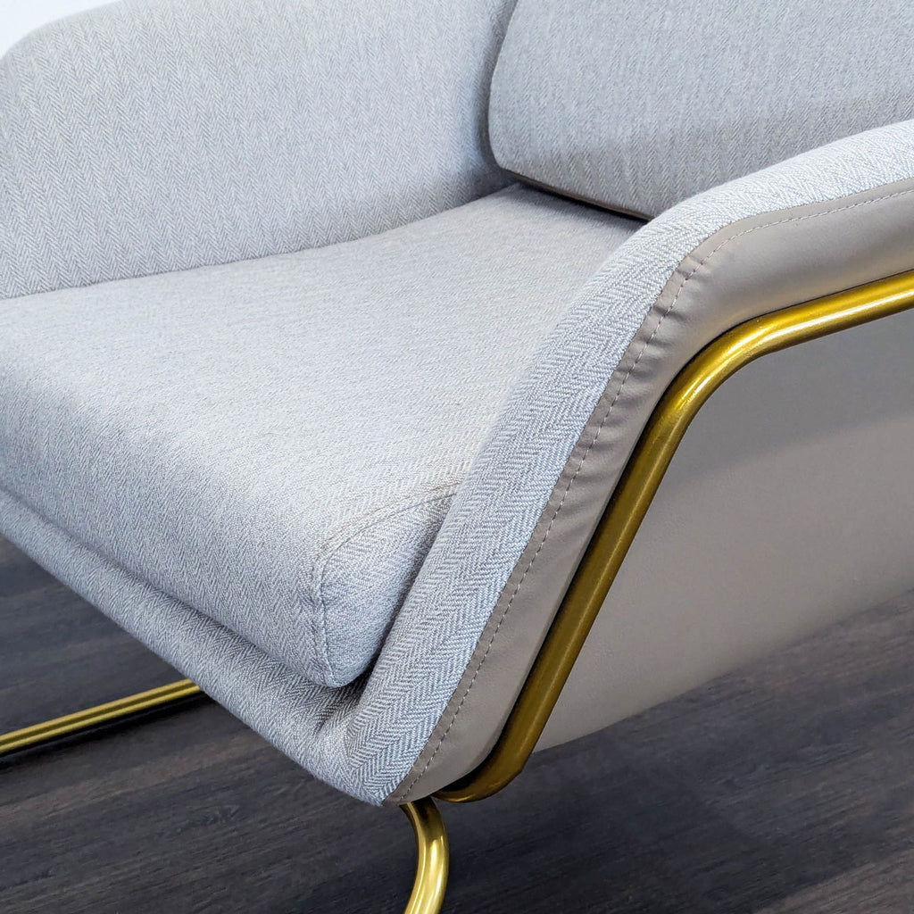 Modern Lounge Chair with Gold Metal Frame and Neutral Cushions