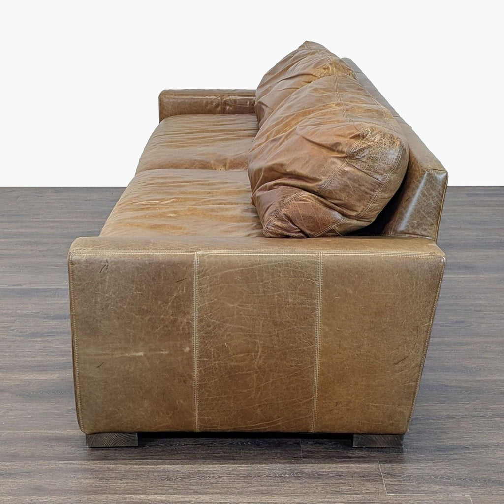 Restoration Hardware Maxwell 3-Seat Distressed Italian Berkshire Leather Sofa