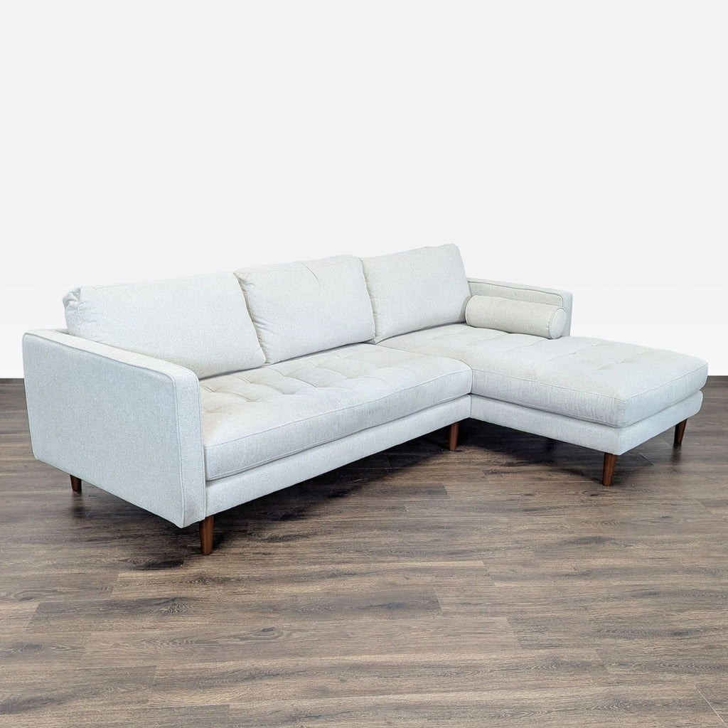 Living Spaces Light Gray Sectional Sofa with Chaise - Modern Comfort
