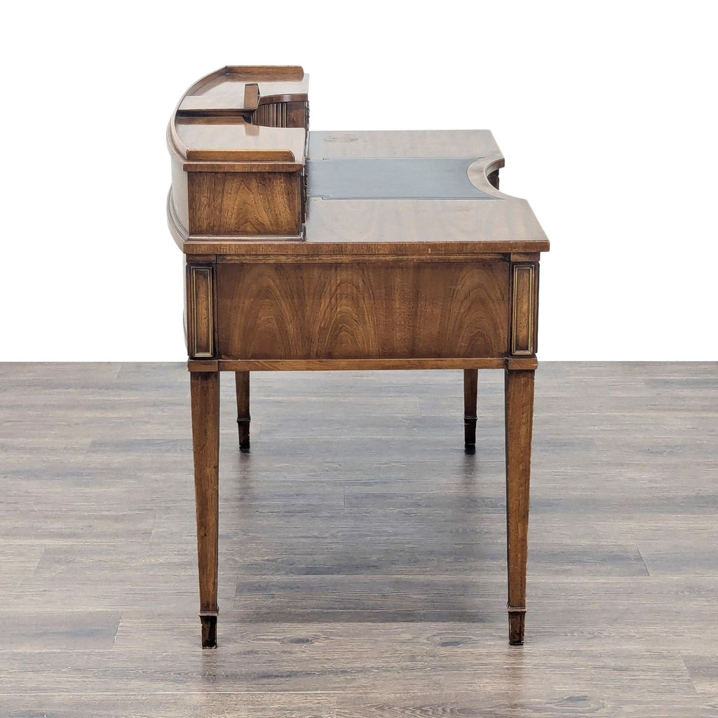 Vintage Wooden Desk with Drawers and Built-in Clock