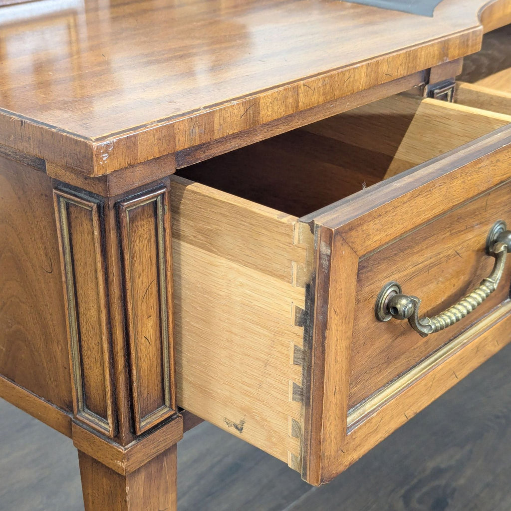 Vintage Wooden Desk with Drawers and Built-in Clock