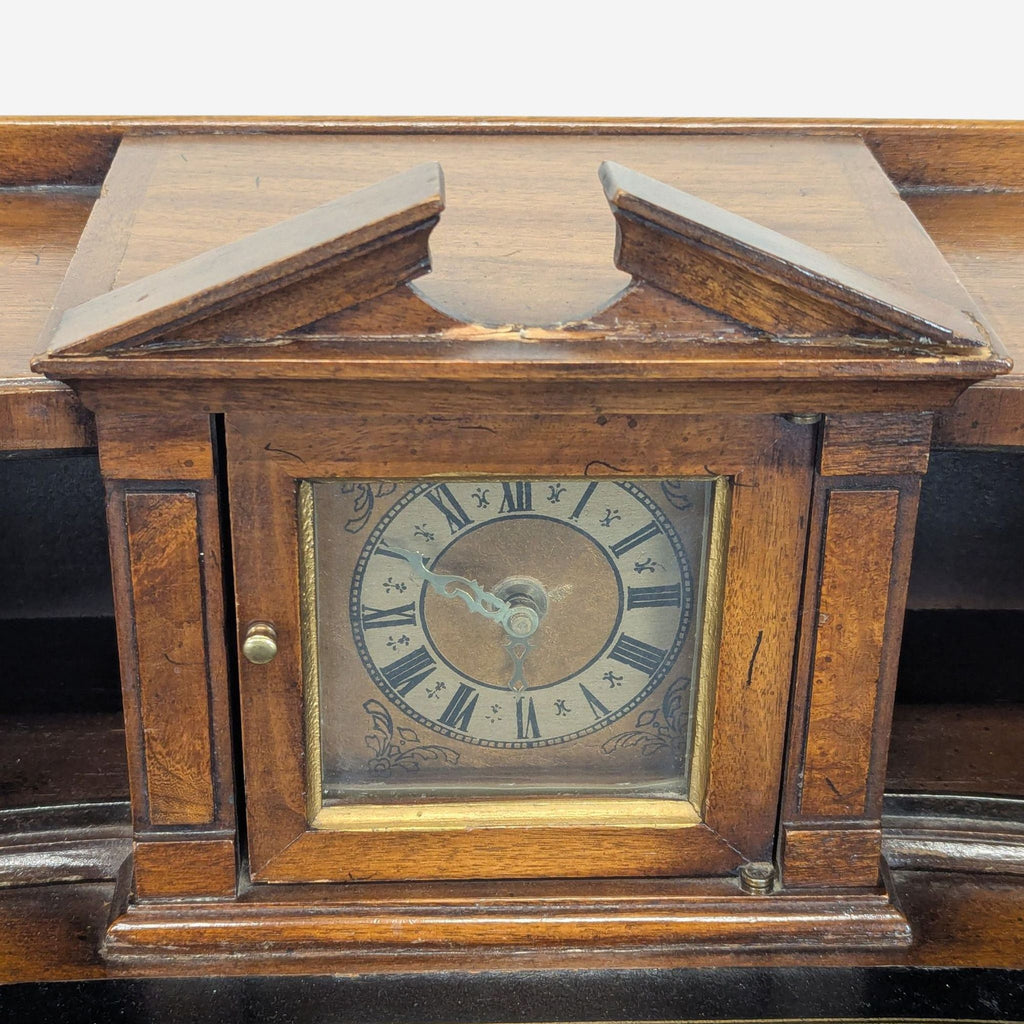 Vintage Wooden Desk with Drawers and Built-in Clock