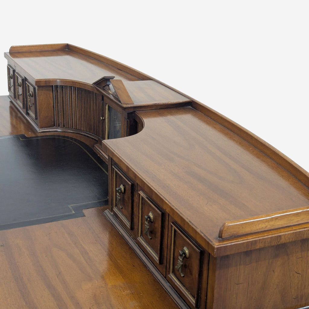 Vintage Wooden Desk with Drawers and Built-in Clock