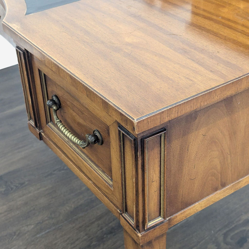 Vintage Wooden Desk with Drawers and Built-in Clock