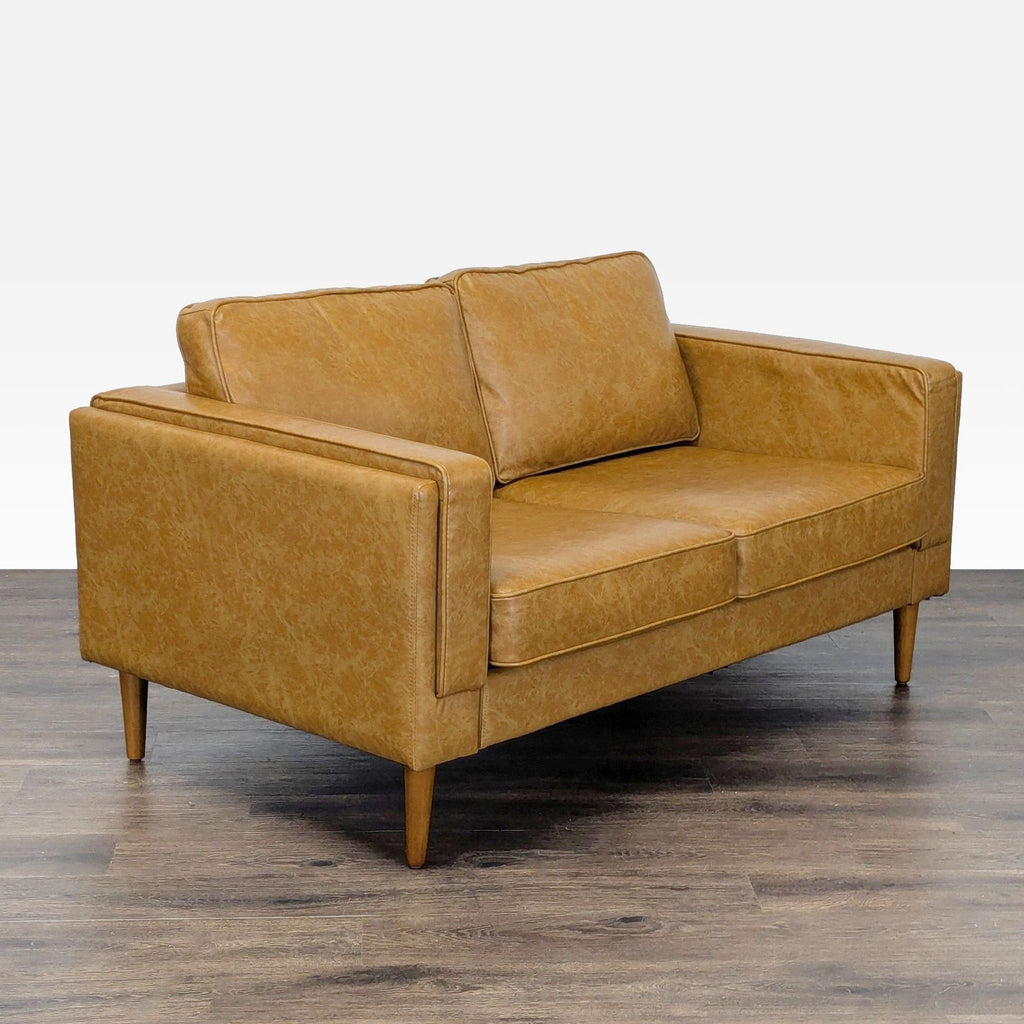 Albany Park Mid-Century Modern Tan Vegan Leather Loveseat