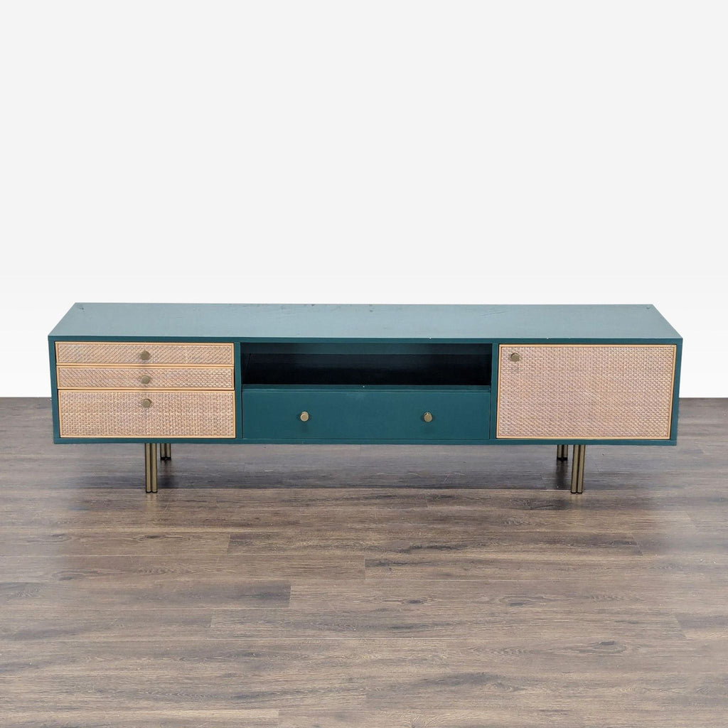 Anthropologie Presti Rattan Three Drawer Media Console