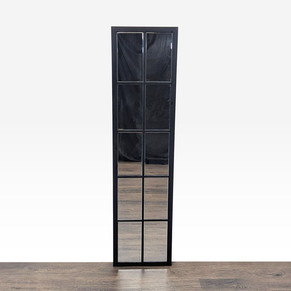 1. Reperch brand mirror with a black rectangular frame and divided grid design, standing on a wooden floor.