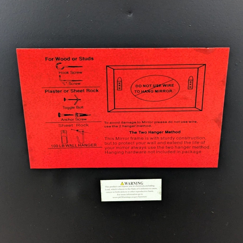 2. Hanging instructions and safety warnings for Reperch mirror, cautioning against use of wire for mounting.