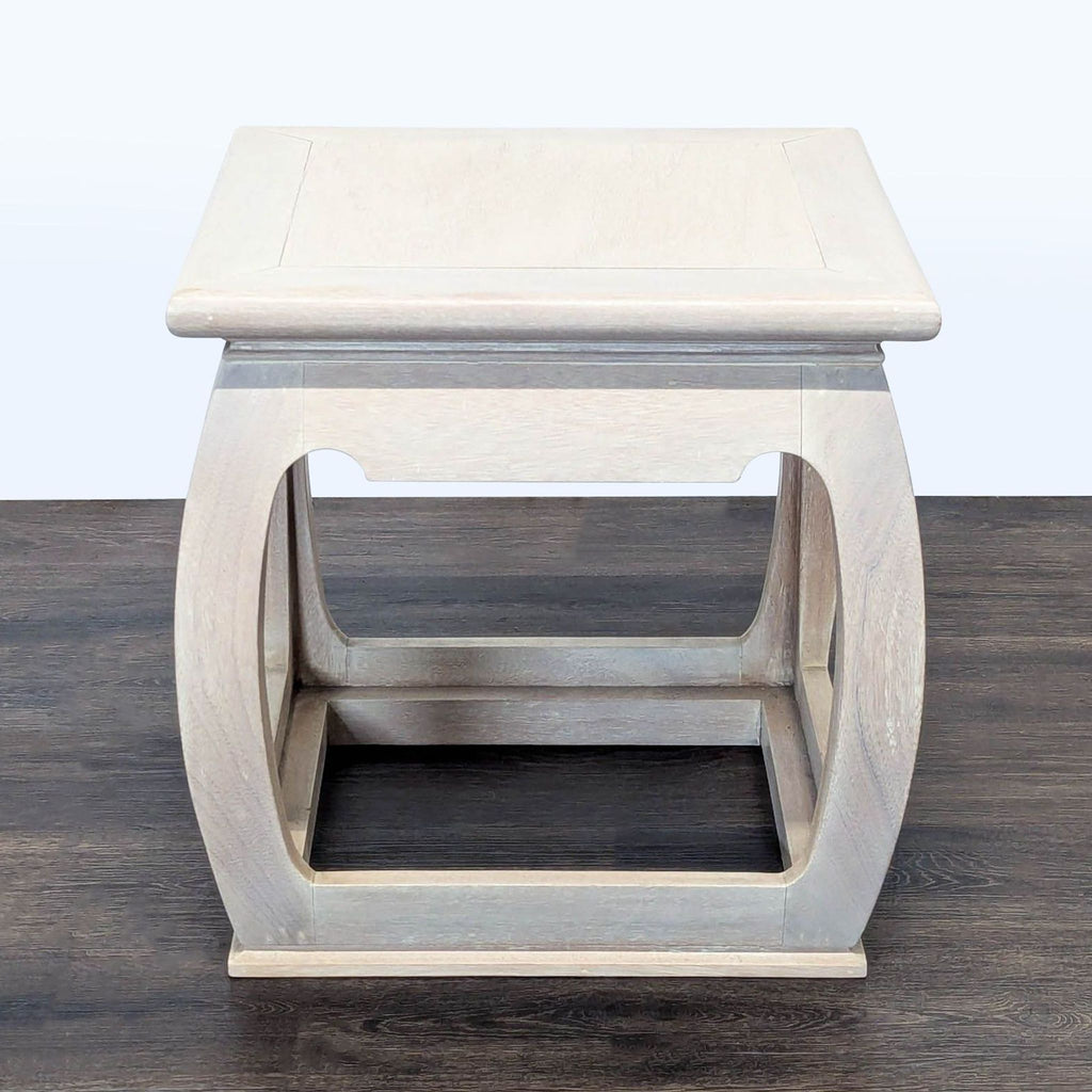 3. Light wood Reperch end table with curved square base and top, shown against a neutral background.