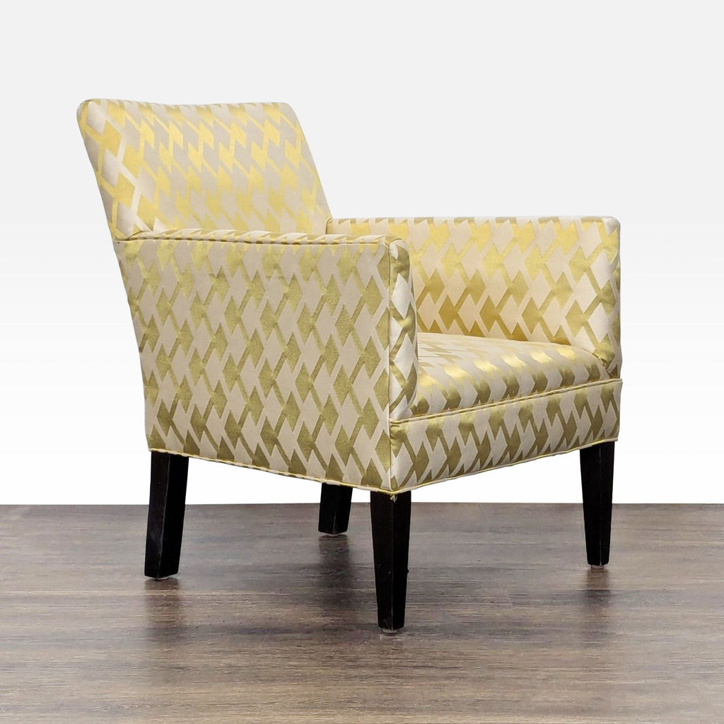 Lee Industries Modern Accent Lounge Chair with Gold and Cream Diamond Pattern Upholstery
