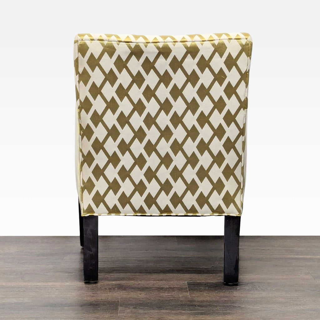Lee Industries Modern Accent Lounge Chair with Gold and Cream Diamond Pattern Upholstery