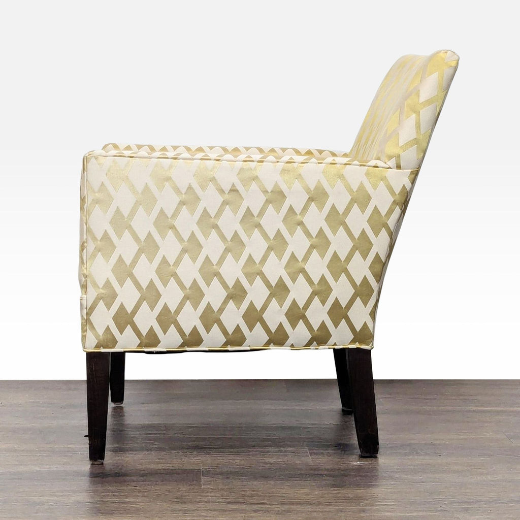 Lee Industries Modern Accent Lounge Chair with Gold and Cream Diamond Pattern Upholstery